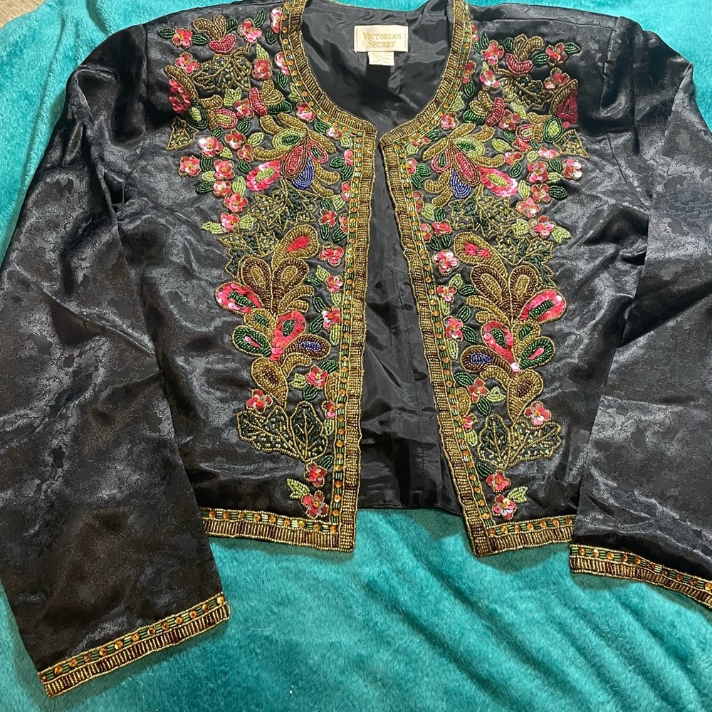 Vintage Victoria secret satin beaded jacket